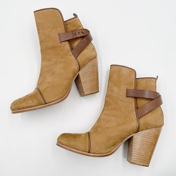 Rag & Bone Kinsey Boots Tan Leather Ankle Strappy Block Heel Sz 10 - Picture 2 of 7